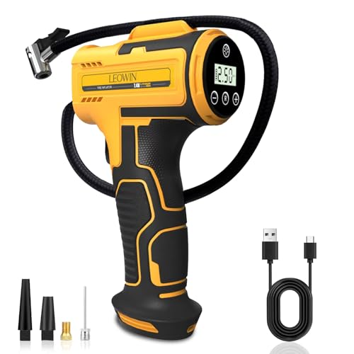Tire Inflator Portable Air Compressor, Cordless Handheld Air Pump with Digital Tire Pressure Gauge/LED Light，Tire Pump with Rechargeable Battery, for Cars, Motorcycles, Bikes, Ball