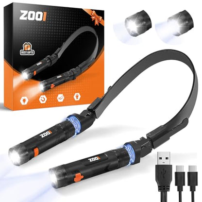 ZOOI Rechargeable Neck Work Light with 150° Adjustable Angle, Gifts for Men, Detachable Neck Flashlight Lamp for Reading, Dad Mens Gifts for Him Dad Husband, Cool Gadgets Stuff for Camping, Fishing