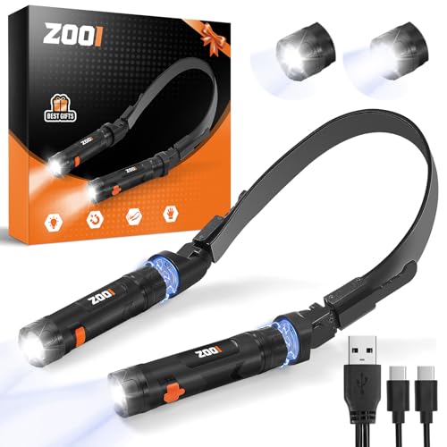 ZOOI Rechargeable Neck Work Light with 150° Adjustable Angle, Gifts for Men, Detachable Neck Flashlight Lamp for Reading, Dad Mens Gifts for Him Dad Husband, Cool Gadgets Stuff for Camping, Fishing