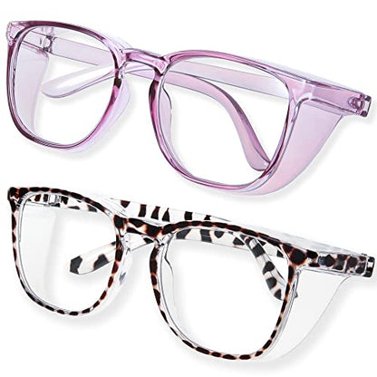 Anti Fog Safety Glasses for Women, Safety Goggles for Nurse, Protective Eyewear, Blue Light Blocking & UV Protection - color: Tortoise-purple