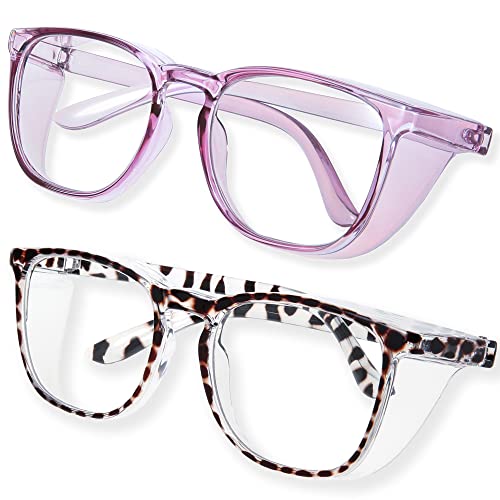 Anti Fog Safety Glasses for Women, Safety Goggles for Nurse, Protective Eyewear, Blue Light Blocking & UV Protection - color: Tortoise-purple