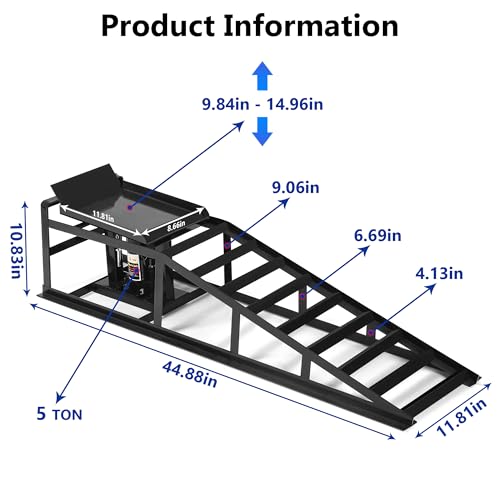 2PCS 5T 11000lbs Hydraulic Car Ramps, Heavy Duty Hydraulic Vehicle Ramps Lift Ramp, Portable Car Ramps for Oil Changes, Car Lifts for Home Garage, Vehicle Auto Garage Repair - color: Black