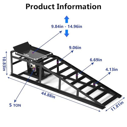 2PCS 5T 11000lbs Hydraulic Car Ramps, Heavy Duty Hydraulic Vehicle Ramps Lift Ramp, Portable Car Ramps for Oil Changes, Car Lifts for Home Garage, Vehicle Auto Garage Repair - color: Black