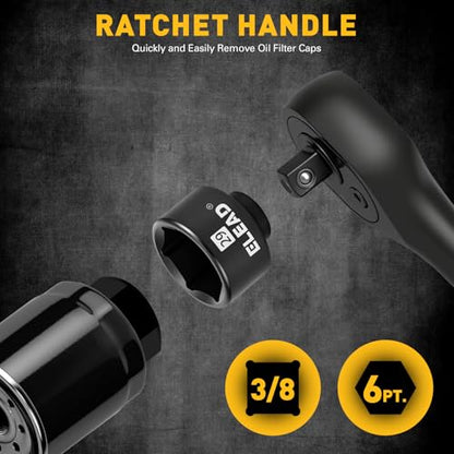 ELEAD 10-Piece Oil Filter Socket Wrench Set, 3/8" Drive Metric Cap Oil Filter Removal Tool, Low Profile Filters Socket Set with Ratchet Wrench Handle, Oil-change Kit Compatible with Toyota BMW Honda - style: Multi-Size Set