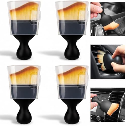 Car Brush Interior, Car Interior Brush, Soft Bristle Car Interior Cleaning Brush for Dashboard, Air Vent, Seat Crevice Dust Removal, Scratch-Free Auto Detailing Tool Set - color: 4Pcs With Dust Cover