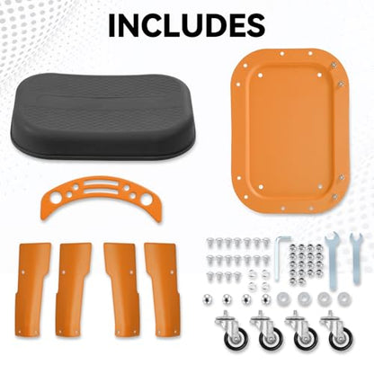 Auto Dynasty Mechanic Roller Stool, 300 LBS Capacity Rolling Creeper Garage Shop Seat with Tool Tray, Heavy Duty Mechanic Roll Repair Chair for Workshop Household Home Warehouse Office, Orange