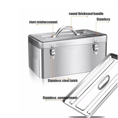 18" Metal ToolBox,Stainless Steel Tool Box,Heavy Duty Portable Tool Box,2 Layer with Carrying Handle metal locking latches make and Removable Tray,for Garage Workshop (Silver)