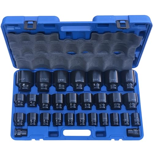 MacWork 29 Pieces Impact Socket Set, 3/4-Inch Drive, Standard, SAE 3/4 inch to 2-1/2 inch, CR-V Alloy Steel, 6-Point Sockets with a Storage Case
