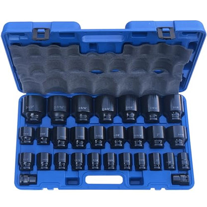 MacWork 29 Pieces Impact Socket Set, 3/4-Inch Drive, Standard, SAE 3/4 inch to 2-1/2 inch, CR-V Alloy Steel, 6-Point Sockets with a Storage Case