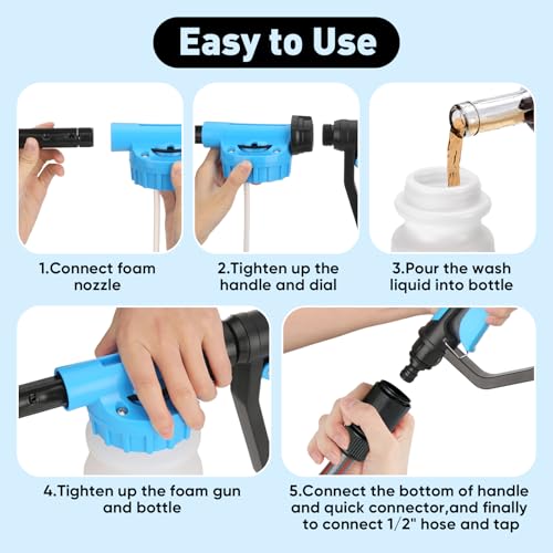 Upgraded Car Wash Foam Gun, Foam Cannon, Adjustable Hose Wash Sprayer with 2.5 to 6 Bars Foam Blaster, NEW Handle, Wash Mitten &Towel, Suitable for Car Cleaning & Garden Use with 1/2” Quick Connector - style: Upgraded Handle Car Wash Foam Gun