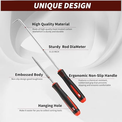 Hook and Pick Set – 10PCS Precision Pick Tools with Non-Slip Grip | for Automotive, O-Ring, Seal & Gasket Removal, Mechanical and DIY Use tool set, Picks Precision Hooks Puller Remover Tools - color: red