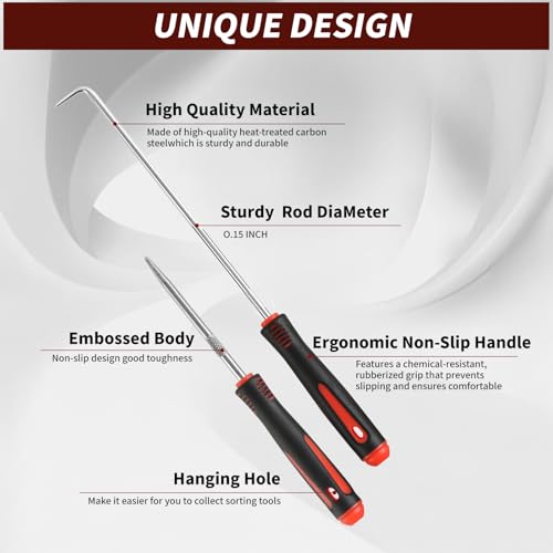 Hook and Pick Set – 10PCS Precision Pick Tools with Non-Slip Grip | for Automotive, O-Ring, Seal & Gasket Removal, Mechanical and DIY Use tool set, Picks Precision Hooks Puller Remover Tools - color: red