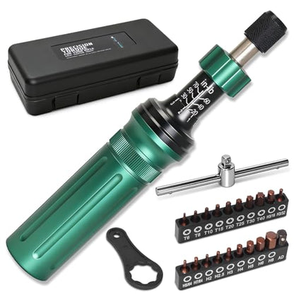 Inch Pound Torque Screwdriver Set, 24 Pcs Professional Precision 1/4” Drive Torque Wrench 10-70 in-lb S2 Bits Adapter for Maintenance Tools Bicycle Repair Scope Mounting DIY Projects, Audible Click - color: Green+black