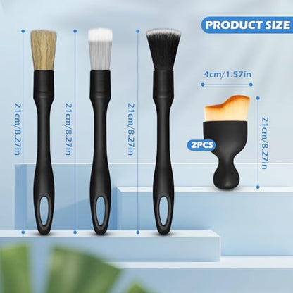 GeeRic 5 PCS Car Detailing Brushes Set, Soft Bristle Auto Detailing Brush for Interior & Exterior Cleaning, Dashboard, Air Vents, Wheels, Engine Bay, Leather Seats, Emblems & Tight Spaces