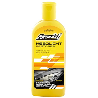 Formula 1 Headlight Restorer & Sealant – One Step Polish to Clean & Renew Yellowed Headlights, Windscreens, or Exterior Plastics (8 oz.)
