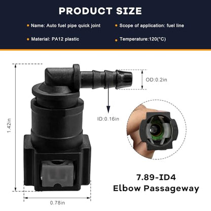 2 PCS Fuel Line Quick Connector, 5/16 SAE to 4mm Nylon Tubing 90 Degree Elbow Fuel Line Connector, Elbow Bundy Female to Hose Barb Straight Quick Plugs for Most Vehicles - color: 7.89-ID4, Elbow