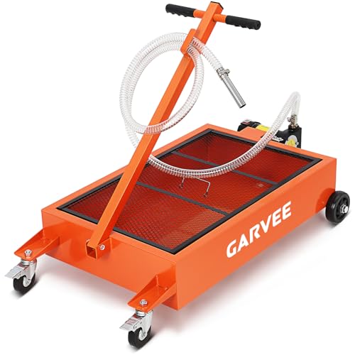 Garvee Waste Oil Drain Pan with 110V Pump, 15 gal Low Profile Electric Oil Drain Change Pan with 8 ft Hose & Folding Handle, Rolling Oil Drain Cart for Truck, RVs, Buses - size: 15 Gallon, style: Electric-110V
