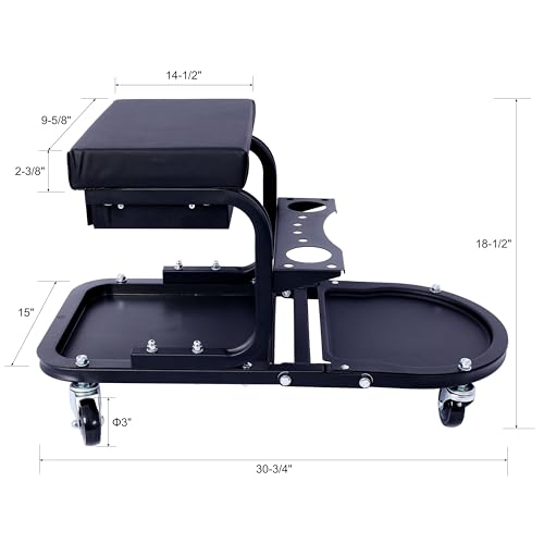 Ultimate Rolling Detailing & Utility Cart - Versatile & Mobile Tool for Cars, Trucks, SUVs, RVs, Home, Garden, Garage - Comfortable Seat Cushion, Organized Storage, Compact & Convenient - Black