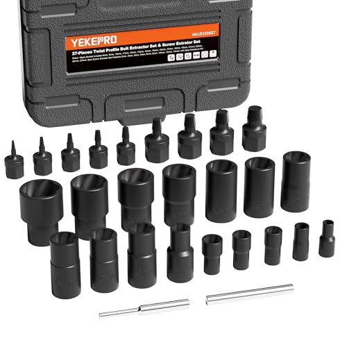 27PCS Impact Twist Socket & Extractor Set, CR-MO Steel | Construction for Removing Damaged, Frozen, Rusted, and Rounded-Off Bolts, Nuts, Screws & Studs with Impact Tools