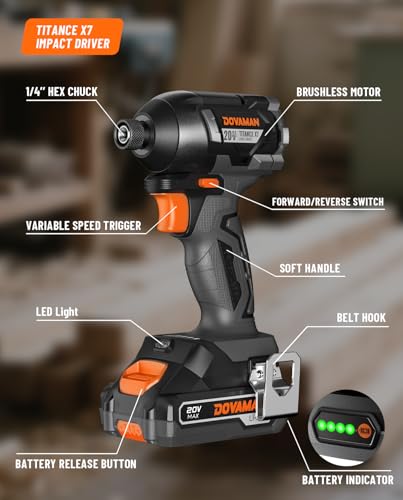 20V Brushless Impact Driver, 1/4'' Hex Compact Cordless Driver Kit with 1,770 In-lbs Torque, Battery & Charger Included – Lightweight Electric Screwdriver for Wood, Metal & Auto Repair-TITANCE X7