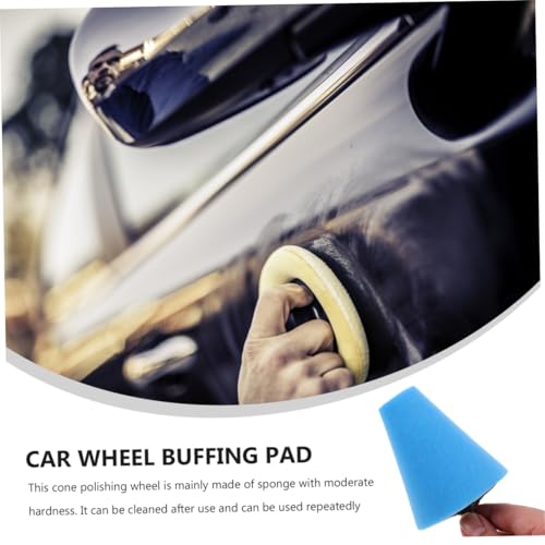 Garneck 3pcs Set Car Wheel Buffing Cone Polishing Sponge Pads in Sky, Amber, and Gold for Automotive Wheel Care with Drill Attachment