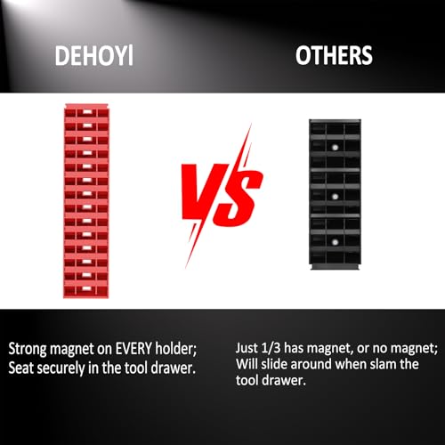 DEHOYI 48 pcs Magnetic Modular Wrench Organizers for Tool Drawers - Wrench Rack with Metric&SAE Labels, Perfect Tool Storage Holder with Magnet. Gift for mechanics (Red) - style: Magnetic (48 pcs Red)
