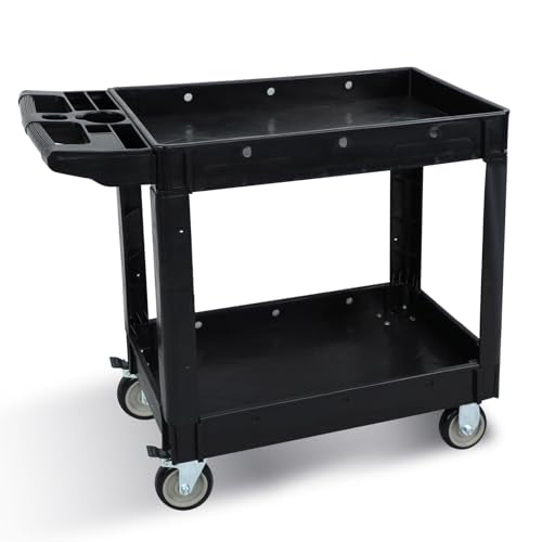 Utility Rolling Tool Cart, 40 x 17-Inch Plastic Rolling Carts Huge Storage W/Deep 2-Shelf Heavy Duty Service Carts with Wheels,550 lbs Capacity Organizer for Garage,Warehouse,Workshop-Medium - color: Black, size: Deep Shelf 40 x 17 Inch