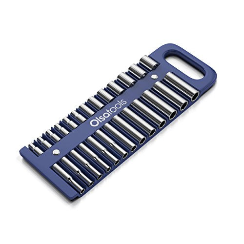 Olsa Tools Magnetic Portable Socket Organizer Tray - 1/4-Inch Drive Blue Holder for Deep & Shallow Sockets - Professional Tool Holder and Organizer - Holds up to 5/8" SAE or 14mm Metric - Part: 1078 - color: Blue, size: 1/4-Inch Drive