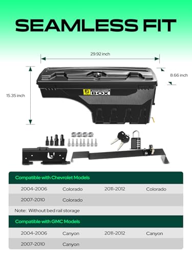 YHTAUTO Truck Bed Storage Tool Box Lockable Compatible with 2004-2012 Chevrolet Colorado & GMC Canyon, Passenger Side, Swing Waterproof Wheel Well Toolbox - size: Passenger Side, style: 2004-2012