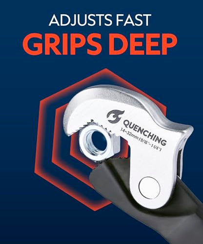 QUENCHING Self Adjusting Crowfoot Wrench, 9.5" Auto Jaw 9/16" to 1-1/4", 14 to 32 mm, Rust Resistant & Power Grip, Space-Saving Alternative to Wrench Sets for Car and Home Repairs - size: 9.5" Wrench