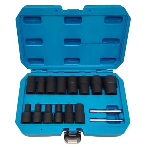 16PCS Twist Lug Nut Socket Set, 1/2" Drive Bolt Nut Extractor Tool | Metric, 8mm - 27mm Sockets, Center Punch Bar, Damaged Nut Lock Remover, Rusted, Stripped, Screws, Stuck Locking Nut Removal - color: 16pcs Lug Nut Extractor 1/2 Inch Drive