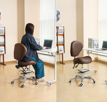 Kaleurrier Office Drafting Chairs with Backs,Talll Office Chairs | Ergonomic,Heavy Duty Drafting Stool Adjustable Height,for Art Studio Standing Desk Kitchen Garage Shop Dental Hair Salon - color: Brown