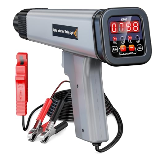 KZYEE KT60 Digital Timing Light with Tachometer & Advance Angle, Automotive 12V Inductive Ignition Timing Light Gun for Distributor-Equipped Gasoline Engines - color: Gray - Assistance Via support@kzyeetech. C_o_m