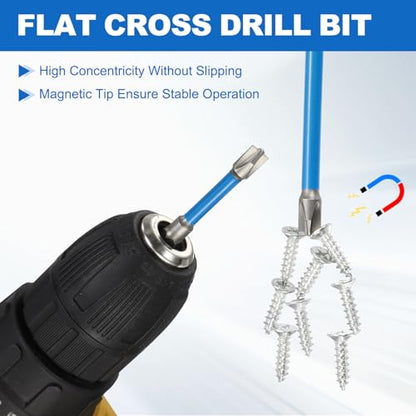 HARFINGTON 6Pcs FPH2 Slotted Phillips Head Screwdriver Bit Set, 65mm and 110mm Magnetic Tip 1/4" Hex Shank Metric Flat Cross Driver Drill Bit Wrench for Various Electric Screwdrivers