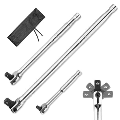 3PCS Breaker Bar Set, 3/8'', 1/4in, 1/2inch Breaker Bars with 180°Rotatable Head, Heavy Duty Breaker Bar Kit with 15 inch, 10 inch, 6 inch Length for Automobile and Motorcycle Maintenance and Repair
