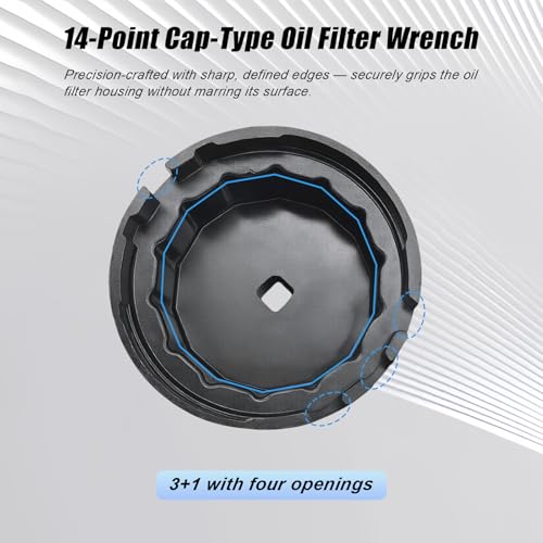 64mm 14 Flutes/4 Slots Oil Filter Wrench, Heavy Duty Cap Style Oil Filter Removal Tool Socket Compatible with Lexus Toyota Tundra RAV4 4Runner Camry with 2.5L to 5.7L Engines