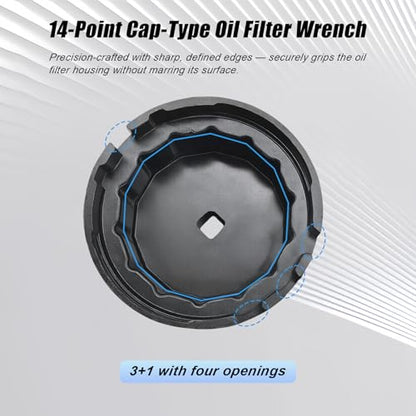 64mm 14 Flutes/4 Slots Oil Filter Wrench, Heavy Duty Cap Style Oil Filter Removal Tool Socket Compatible with Lexus Toyota Tundra RAV4 4Runner Camry with 2.5L to 5.7L Engines