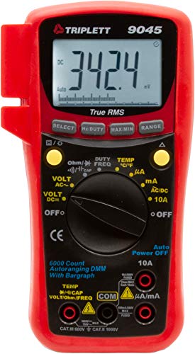 Triplett 9045 True RMS 6000 Count Digital Multimeter - AC/DC Voltage, AC/DC Current, Resistance, Continuity, Diode Test, and Capacitance