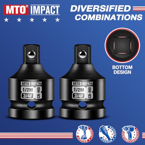 MTO 2 Pieces 3/4" Female to 1/2" Male Impact Socket Adapter, 3/4" Drive Impact Socket Reducer Set, Chrome Molybdenum Alloy Steel - size: 3/4" Female to 1/2" Male