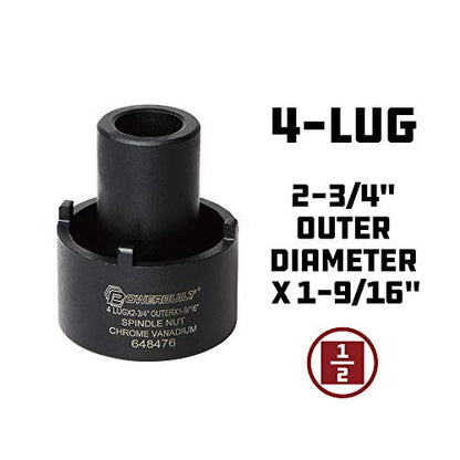 Powerbuilt Spindle Nut Socket, 4 Lug, 2-3/4-inch Outer, Ford, Easy Removal of Spindle Nuts, 2WD Rear Axles, Rotating Locknut - 648476, Black - style: 4-Lug, 2-3/4" Outer