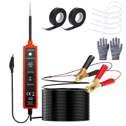 6-in-1 Automotive Circuit Tester,6-24V DC Power Circuit Probe Kit,LED Test Light with Polarity Indicator,7A Overload Protection,13FT Cable for Car Truck Motorcycle Boat(Red) - style: Red