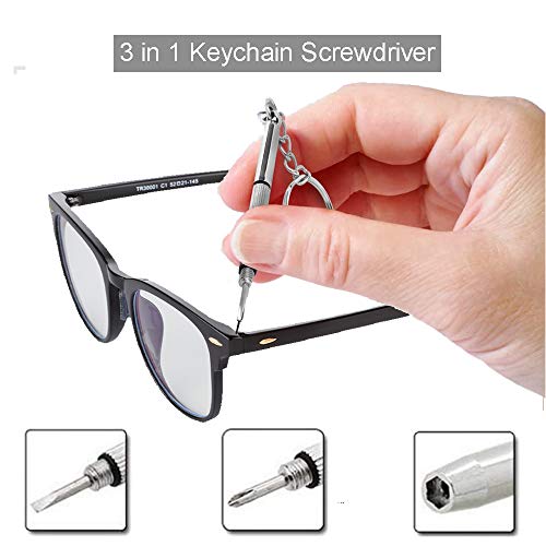Eyeglass Repair Kit, 5-in-1 Multifunctional Precision Screwdriver Set (torxT5~T6,+1.5,-1.5,star0.8) with Mini Keychain Screwdriver for Glasses, Cellphone, Electronics, Watch, Laptop, Jewelry - color: Blue