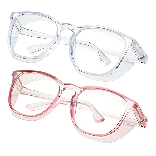 Safety glasses Goggles Nurses Protective Eyewear - Anti Fog Square Frame Stylish Clear Glasses for Women Men - color: B05-clear Pink