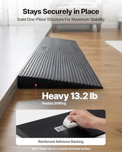 VEVOR 1.2" Rise Cuttable Threshold Ramp for Doorways, 35.4" Wide Natural Rubber Wheelchair Ramp, Non-Slip Solid Rubber Ramp with Double-Sided Tape for Doorways, Driveways, Bathroom, Smooth Tile - size: 1.2‘’ Rise