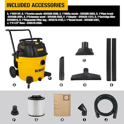 DEWALT DXV14P Shop Vacuum Wet/Dry 14 Gallon, 6 HP Wet/Dry Vac with 110 CFM Powerful Suction, Yellow - size: 14 Gallon