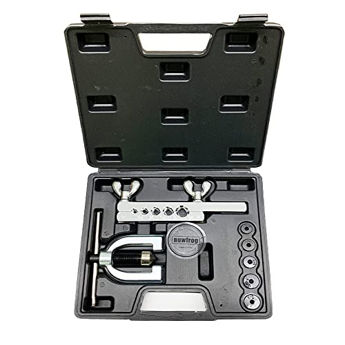Automobile Double Flaring Tool kit with Extra 5 Dies(3/16,1/4,5/16,3/8 and 1/2 inch) of adapters for Brake Brass Tube and Copper Aluminum line.45 Degree Flare Tool.