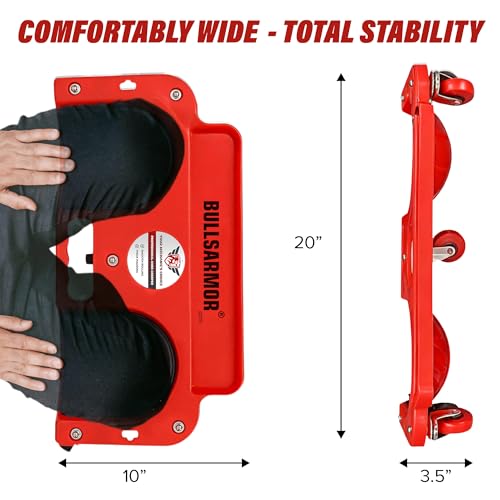 BullsArmor V2 UPGRADE Rolling Knee Creeper Pad with 5 Swivel Casters - Mechanic Kneeling Dolly Seat with Tool Tray, 200 LB Capacity, Garage Knee Board Stool for Auto, Construction, Flooring, Gardening