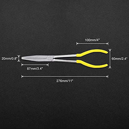 Long Reach Flat Nose Pliers 11-inch Duck Billed Pliers with Serrated Jaws for Automotive Repair Mechanical Work, Long Reach Plier for Hard to Reach Narrow Spaces & Limited Clearance Areas - style: Flat nose pliers