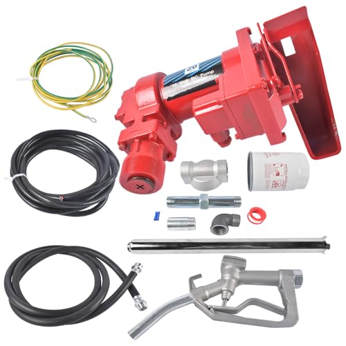High Flow Fuel Transfer Pump, 12V DC 20GPM Gas Diesel Transfer Pump with 12ft Hose and Manual Nozzle for Vehicle Farm Industrial Use