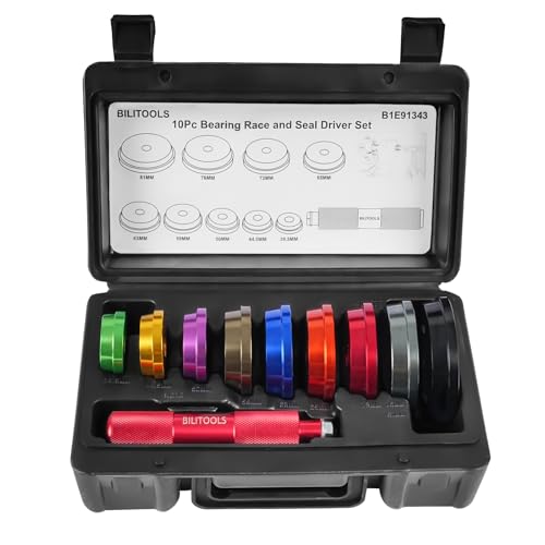 BILITOOLS Bearing Race and Seal Driver Set, 10PCS Metric (39.5-81mm) | 1 handle & 9 Adapters, Bearing Press Kit, Seal Installer Kit, Portable Storage Case - size: 10 Piece Bearing Press Kit